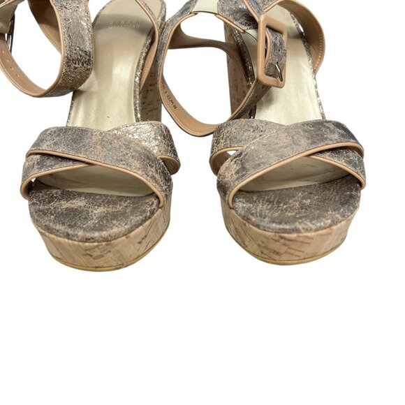 Stuart Weitzman Annex Penny Cracked Leather Wedge Sandals Shoes women's size 8.5 - Picture 3 of 8